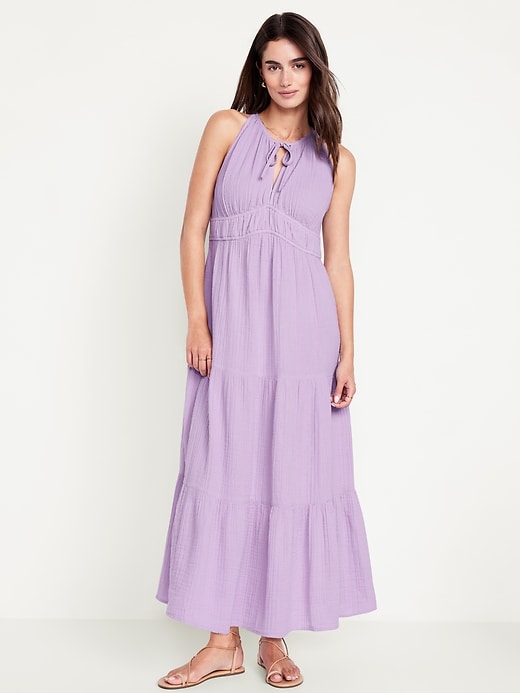 Image number 1 showing, Fit & Flare Crinkle Gauze Maxi Dress