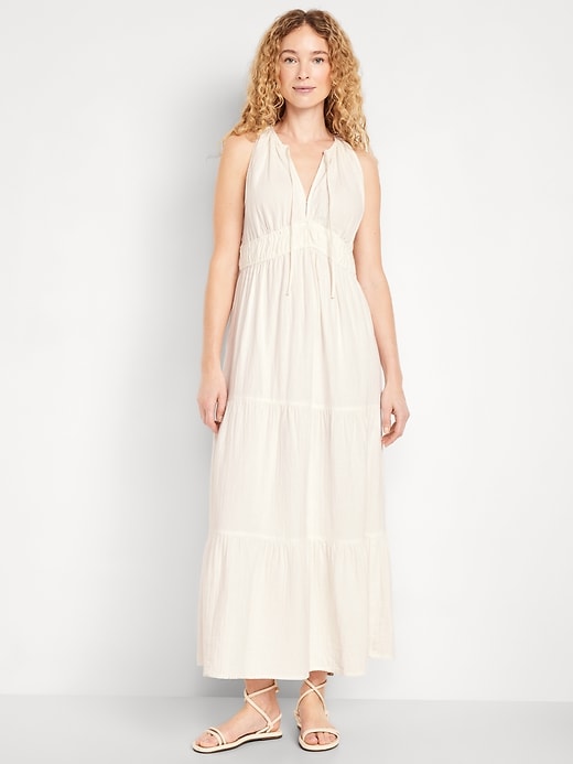 Image number 1 showing, Fit & Flare Crinkle Gauze Maxi Dress