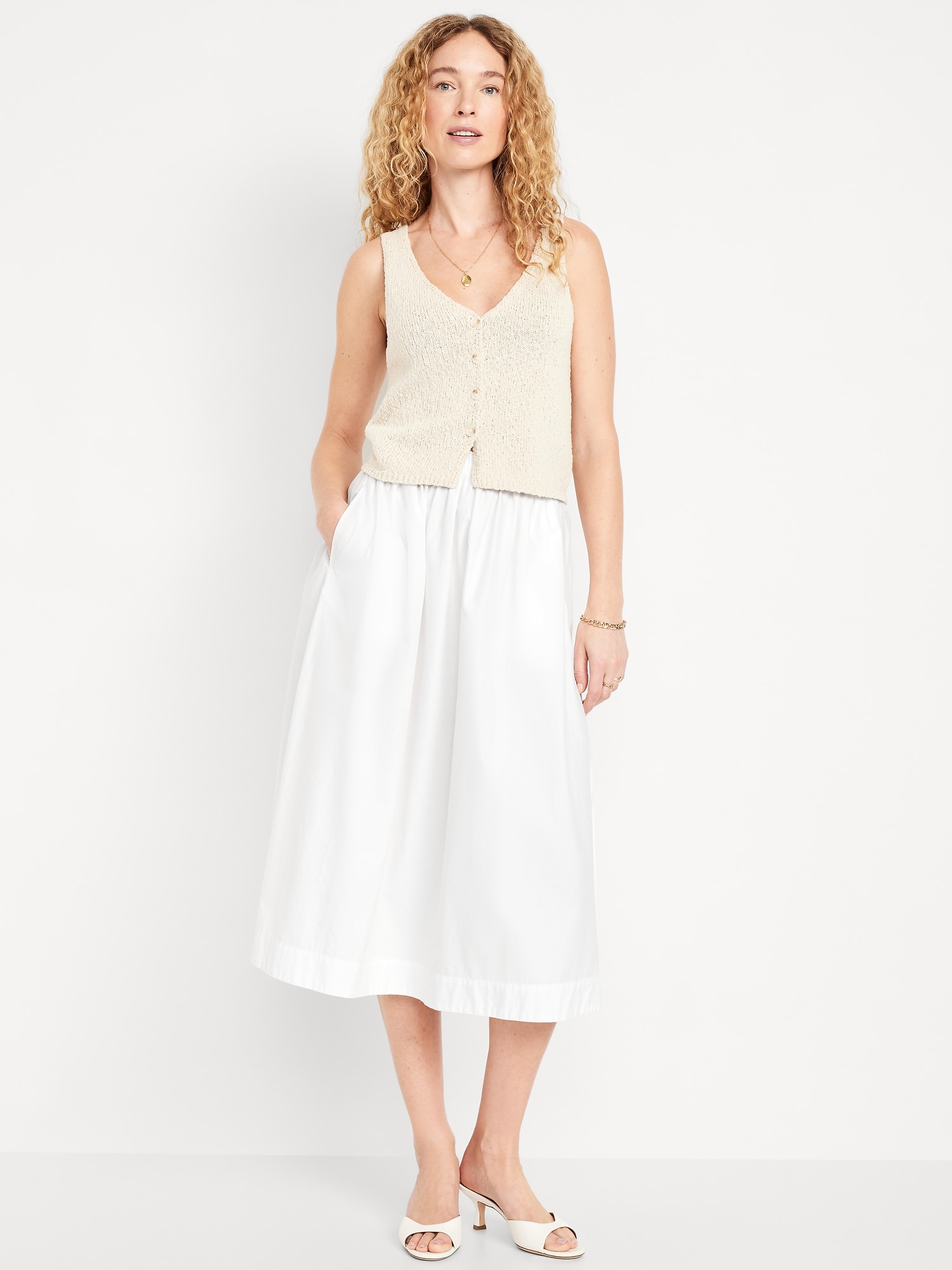 High-Waisted A-Line Midi Skirt