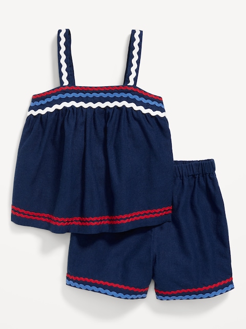 Sleeveless Linen-Blend Top and Shorts Set for Toddler Girls