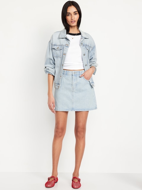 Mid-Rise Wow Jean Mini Skirt