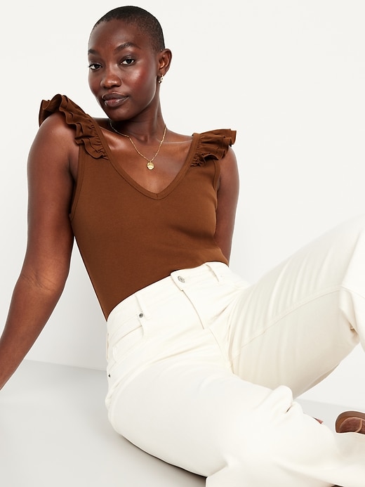 Image number 3 showing, Ruffle-Trim Mixed Material Top