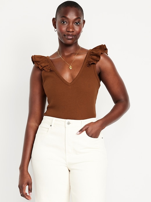 Image number 5 showing, Ruffle-Trim Mixed Material Top