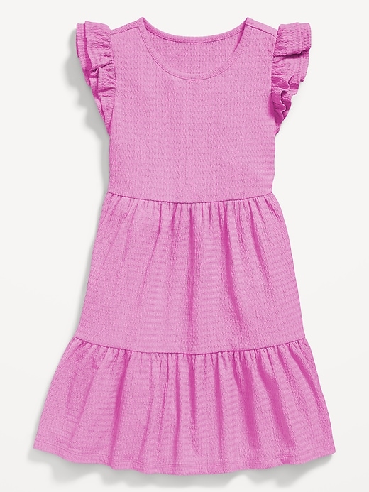 View large product image 1 of 1. Short-Sleeve Textured Tiered Swing Dress for Girls