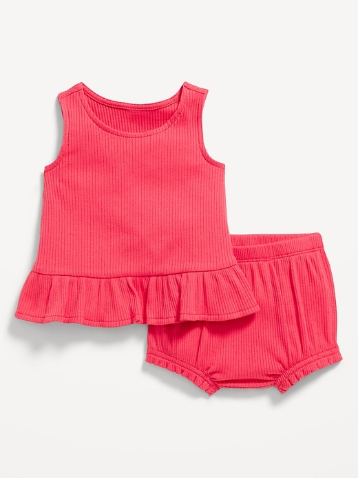 View large product image 1 of 2. Sleeveless Ribbed Ruffle-Trim Top and Shorts Set for Baby