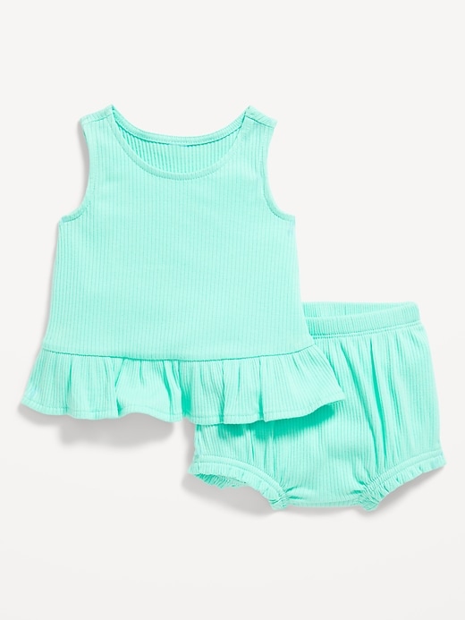 View large product image 1 of 2. Sleeveless Ribbed Ruffle-Trim Top and Shorts Set for Baby