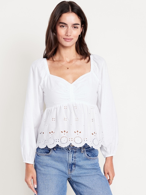 Long-Sleeve Eyelet Top