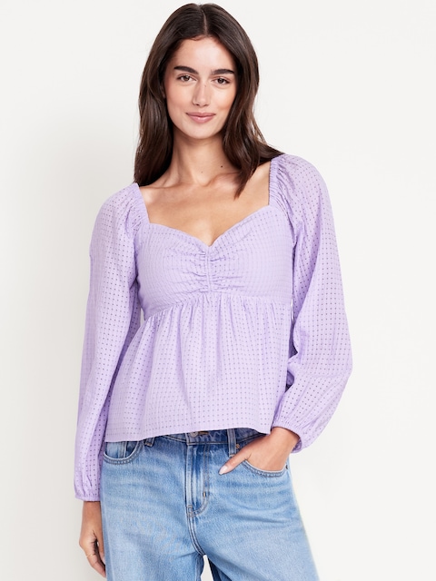 Long-Sleeve Seersucker Top