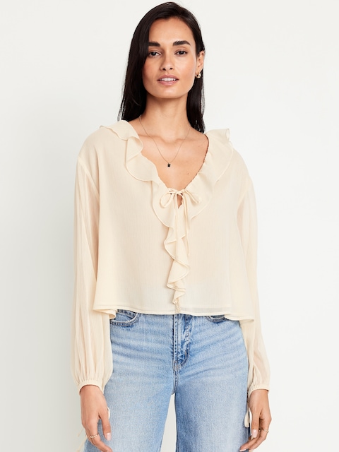 Ruffled Chiffon Cropped Blouse