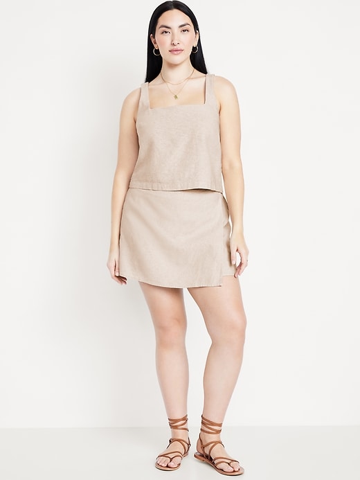 Image number 5 showing, High-Waisted Faux-Wrap Linen-Blend Mini Skort