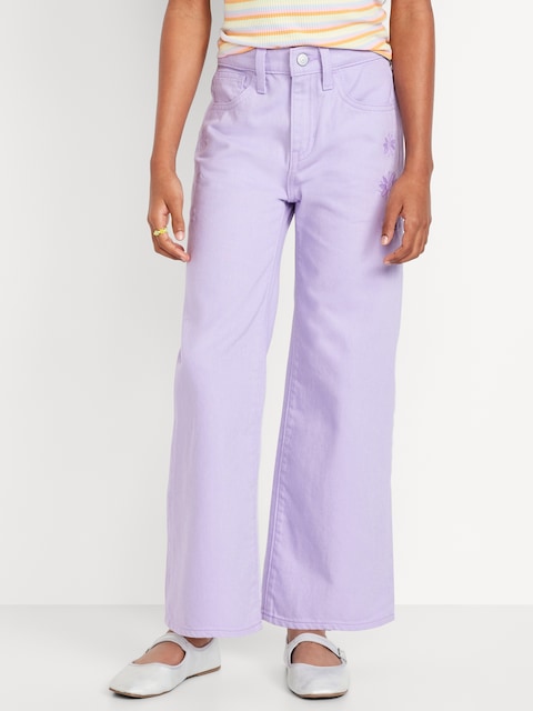 High-Waisted Embroidered Baggy Wide-Leg Jeans for Girls