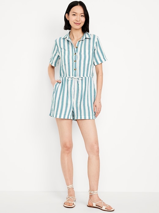 Image number 1 showing, Crinkle Gauze Button-Down Romper