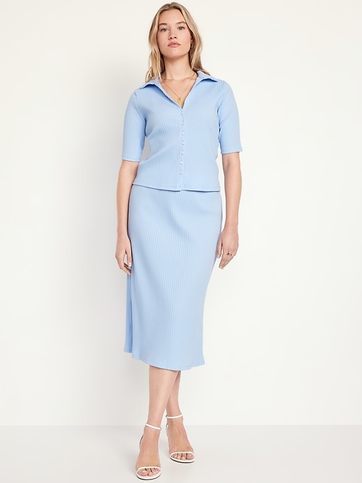 Image number 4 showing, High-Waisted Ribbed Midi Skirt