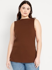 Slit-Neck Ribbed Top