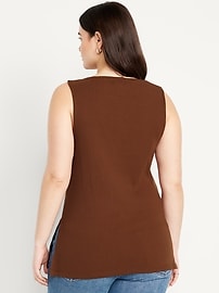 Slit-Neck Ribbed Top