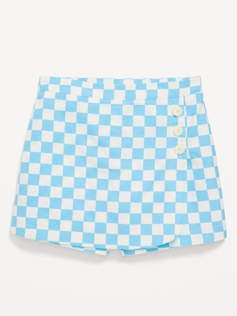 Printed Wrap-Front Linen-Blend Skort for Girls