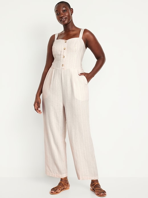 Image number 4 showing, Button-Front Linen-Blend Cami Jumpsuit