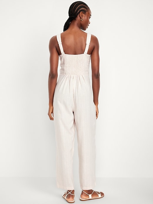 Image number 2 showing, Button-Front Linen-Blend Cami Jumpsuit