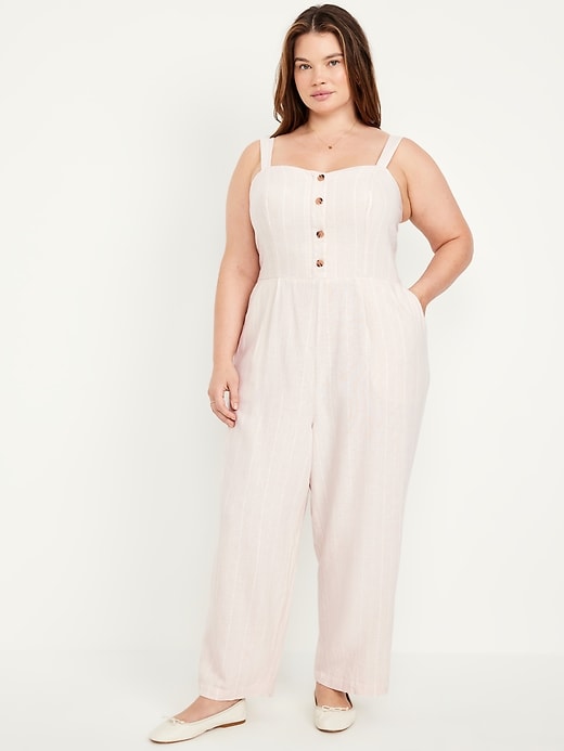 Image number 6 showing, Button-Front Linen-Blend Cami Jumpsuit