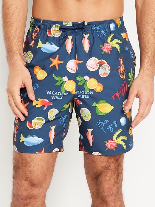 Image number 1 showing, Printed Swim Trunks -- 7-inch inseam