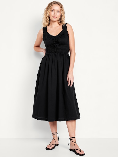 Robe mi-longue volantée à taille définie