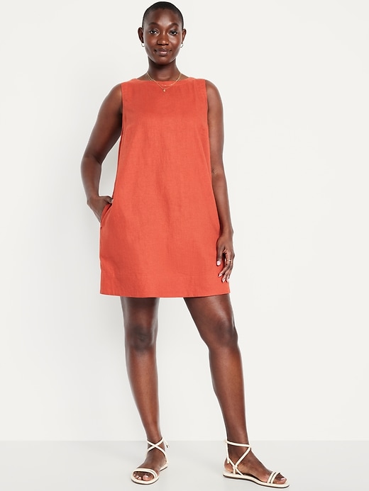 Image number 4 showing, Sleeveless Linen-Blend Mini Shift Dress