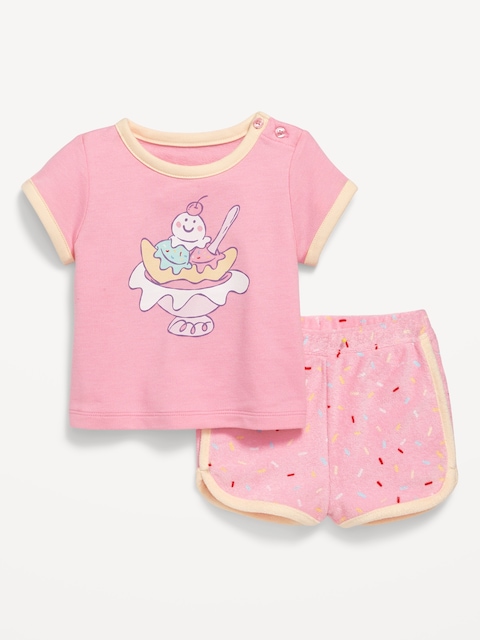 Terry Ringer Graphic T-Shirt and Shorts Set for Baby