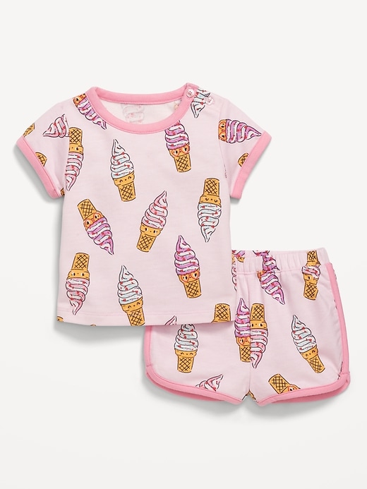 View large product image 1 of 3. Printed French-Terry Ringer T-Shirt and Shorts Set for Baby