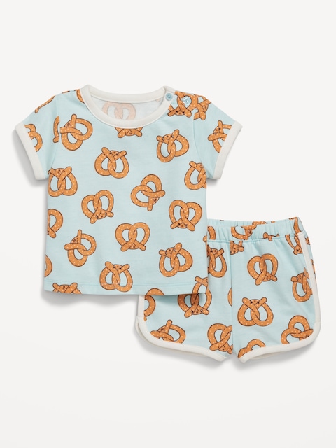 Printed French-Terry Ringer T-Shirt and Shorts Set for Baby