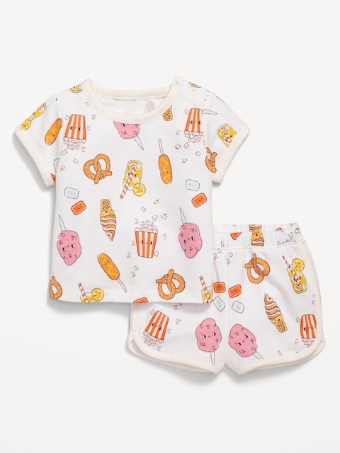 Printed French-Terry Ringer T-Shirt and Shorts Set for Baby