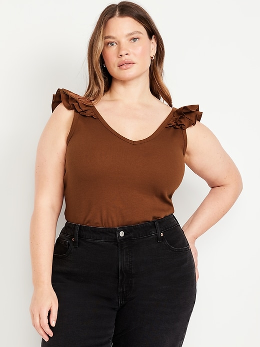 Image number 7 showing, Ruffle-Trim Mixed Material Top