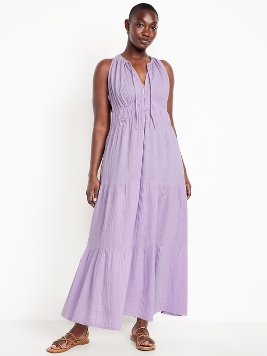 Image number 4 showing, Fit & Flare Crinkle Gauze Maxi Dress