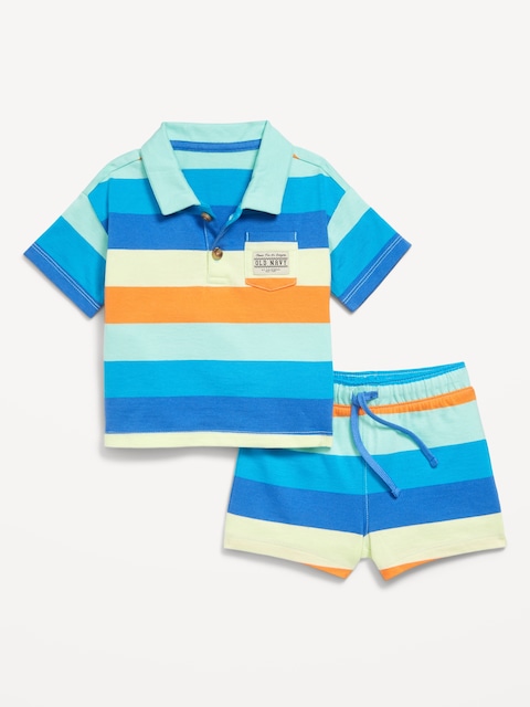 Printed Polo Shirt and Shorts Set for Baby
