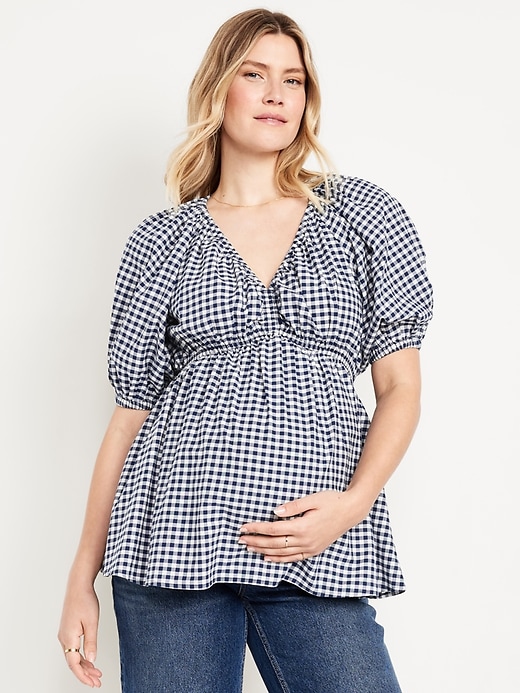 Image number 1 showing, Maternity Short-Sleeve Poplin Top