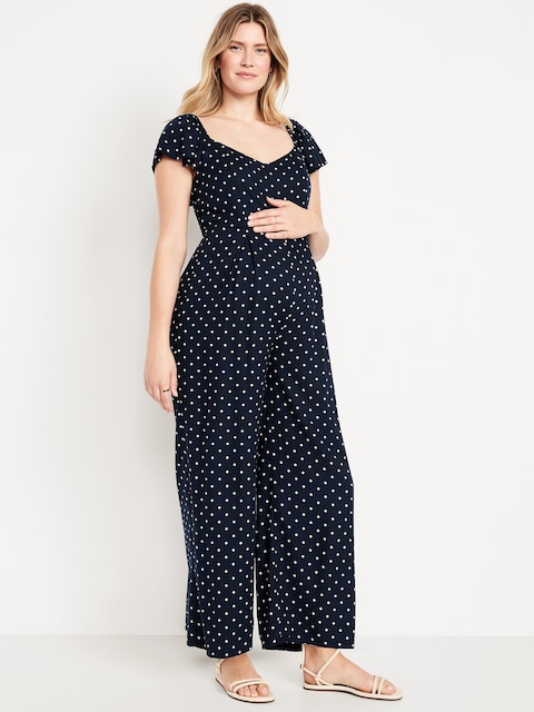 Maternity Flutter-Sleeve Crepe Jumpsuit