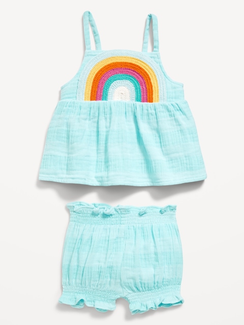 Sleeveless Double-Weave Top and Shorts Set for Baby