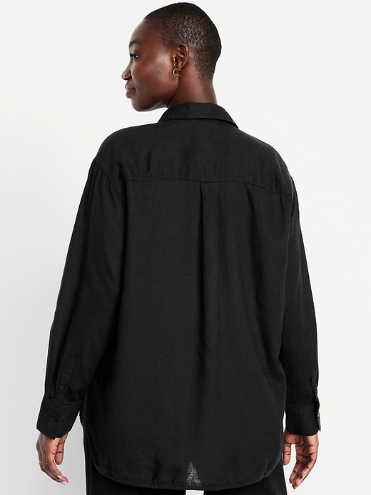 Image number 5 showing, Linen-Blend Loose Button-Down Shirt