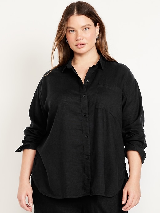 Image number 6 showing, Linen-Blend Loose Button-Down Shirt