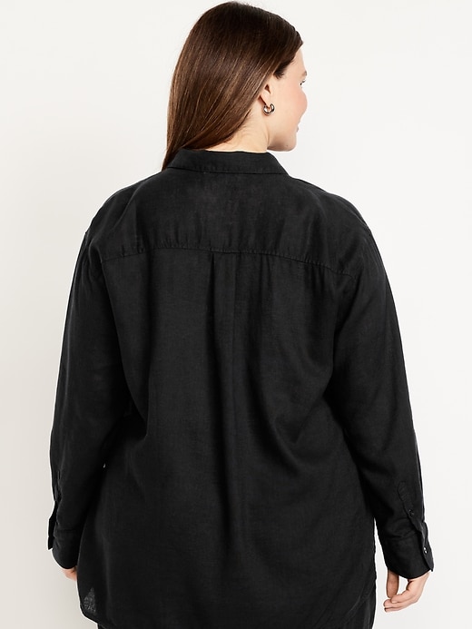 Image number 7 showing, Linen-Blend Loose Button-Down Shirt