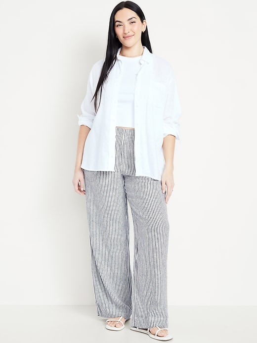 Image number 4 showing, High-Waisted Linen-Blend Wide-Leg Pants