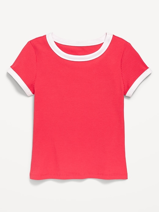 View large product image 1 of 1. Fitted Short-Sleeve Ribbed T-Shirt for Girls