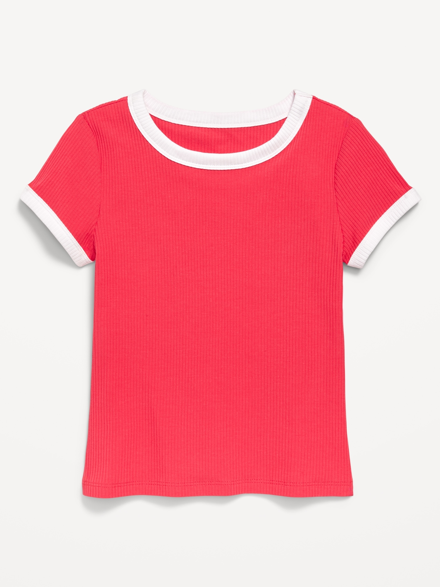 Fitted Short-Sleeve Ribbed T-Shirt for Girls