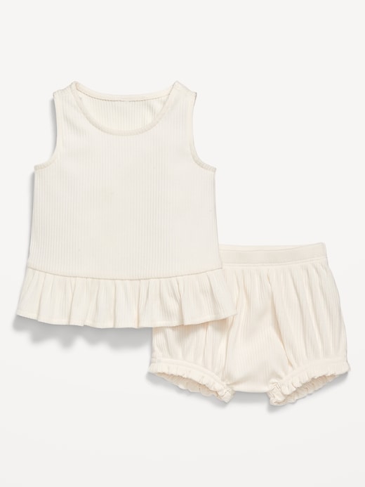 View large product image 1 of 3. Sleeveless Ribbed Ruffle-Trim Top and Shorts Set for Baby