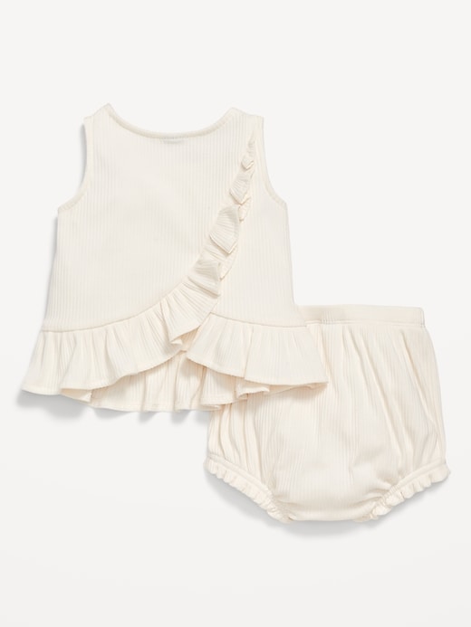 View large product image 2 of 3. Sleeveless Ribbed Ruffle-Trim Top and Shorts Set for Baby