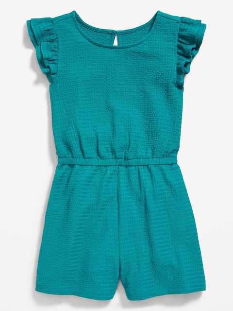 Short-Sleeve Ruffle Textured Romper for Girls