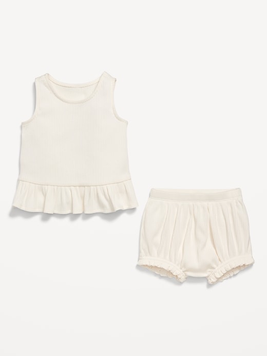 Image number 3 showing, Sleeveless Ribbed Ruffle-Trim Top and Shorts Set for Baby