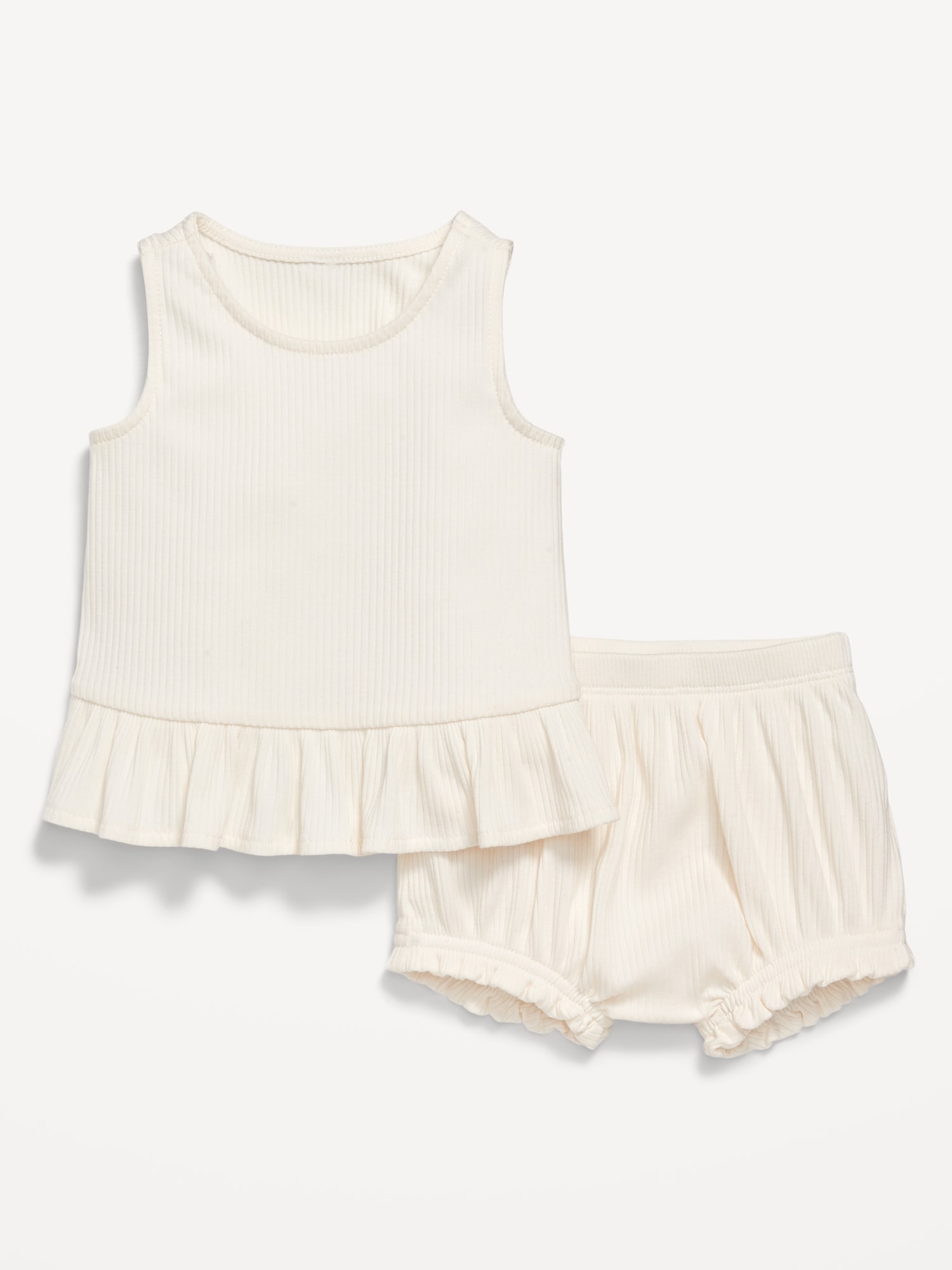 Sleeveless Ribbed Ruffle-Trim Top and Shorts Set for Baby