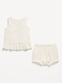 View large product image 3 of 3. Sleeveless Ribbed Ruffle-Trim Top and Shorts Set for Baby