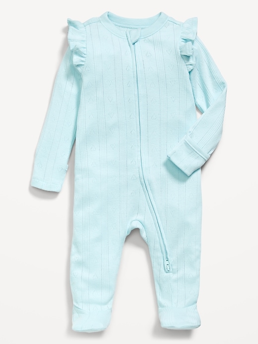 View large product image 1 of 1. 2-Way-Zip Sleep & Play Ruffled Footed One-Piece for Baby