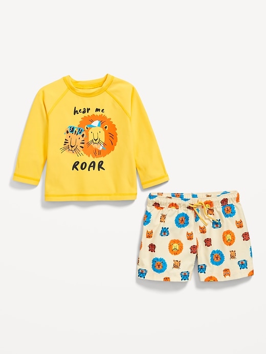 View large product image 2 of 2. Long-Sleeve Rashguard Swim Top and Shorts Set for Baby